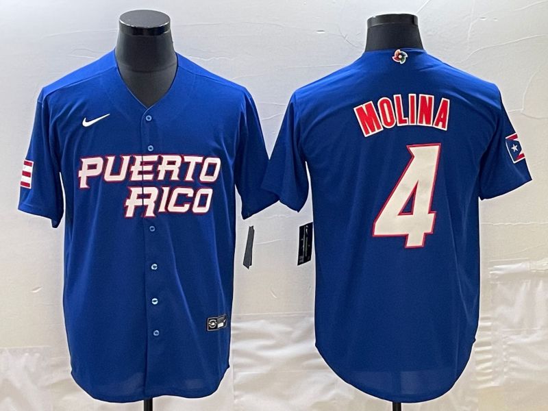 Men 2023 World Cub Puerto Rico #4 Molina Blue Nike MLB Jersey3
